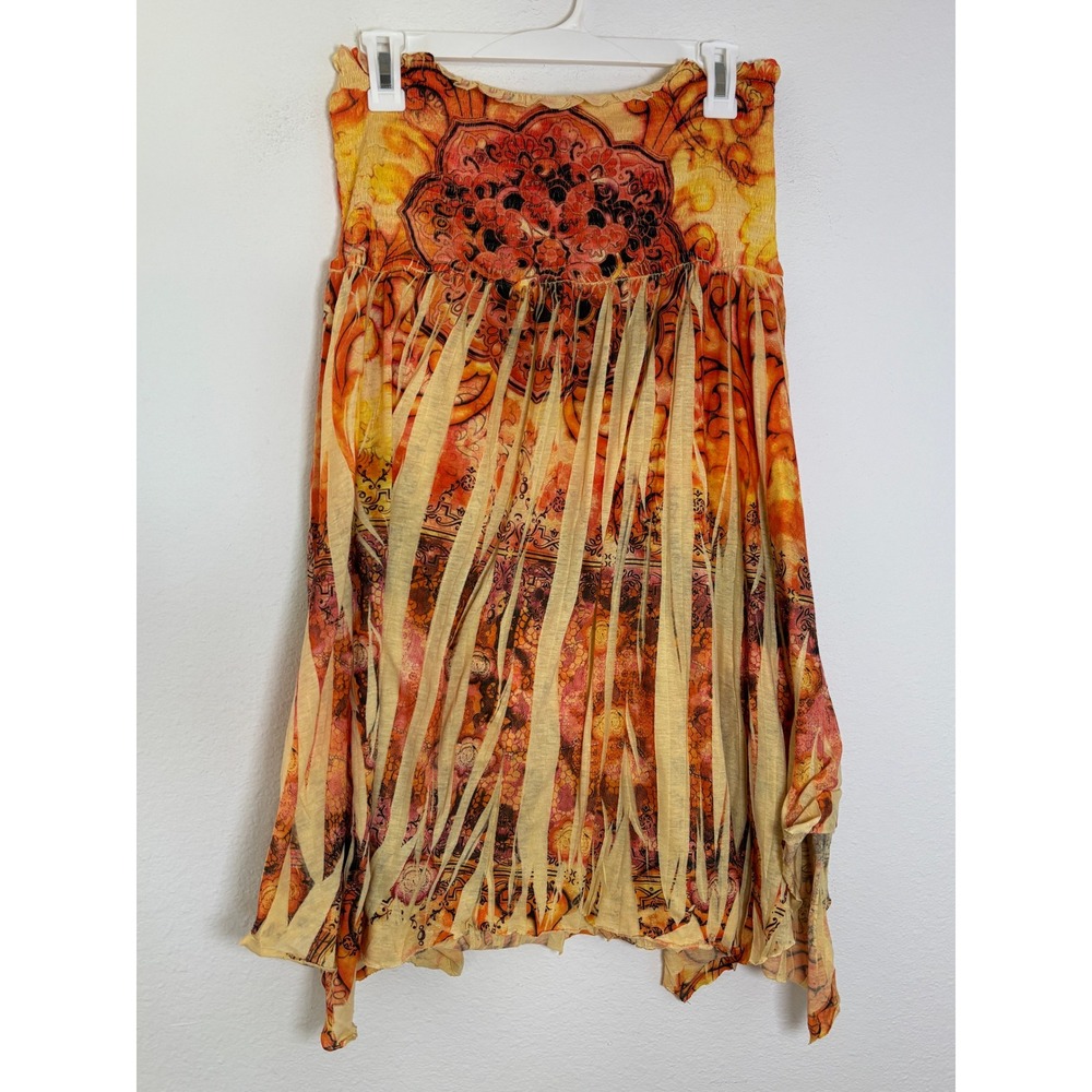 One World Beach Orange Mandala Smocked Shredded Skirt Tube Top Womens Medium